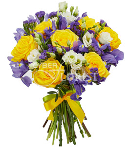 bouquet of yellow roses and irises. Auckland